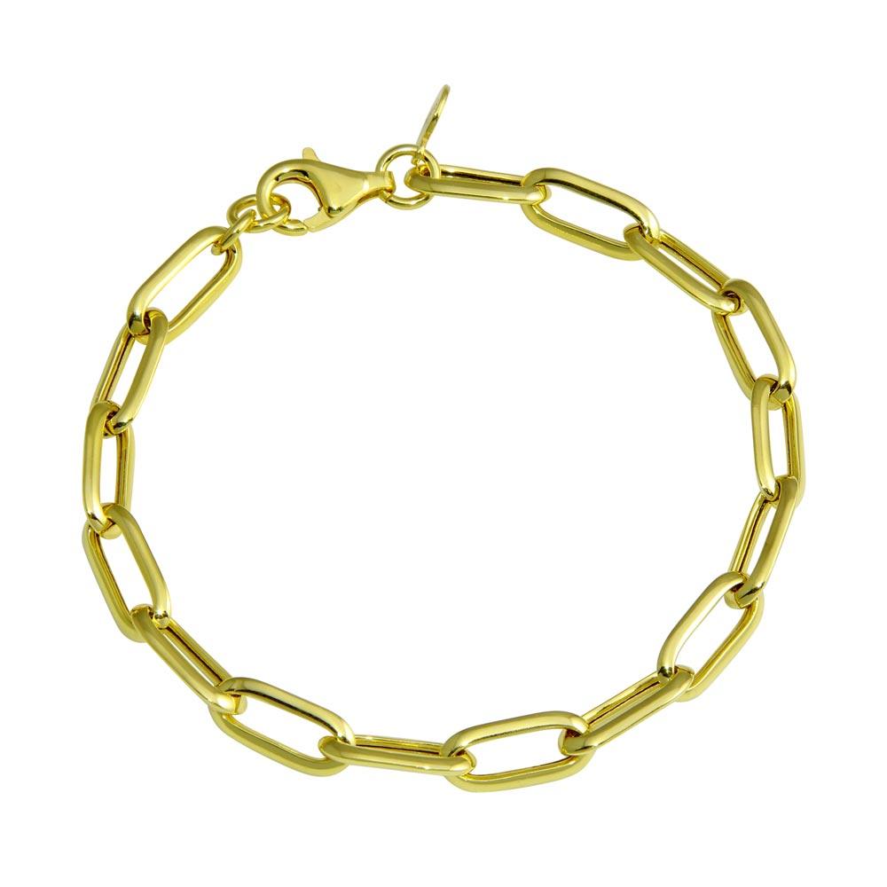 Gold Plated 925 Sterling Silver Paperclip Chain Bracelet - ITB00322-GP