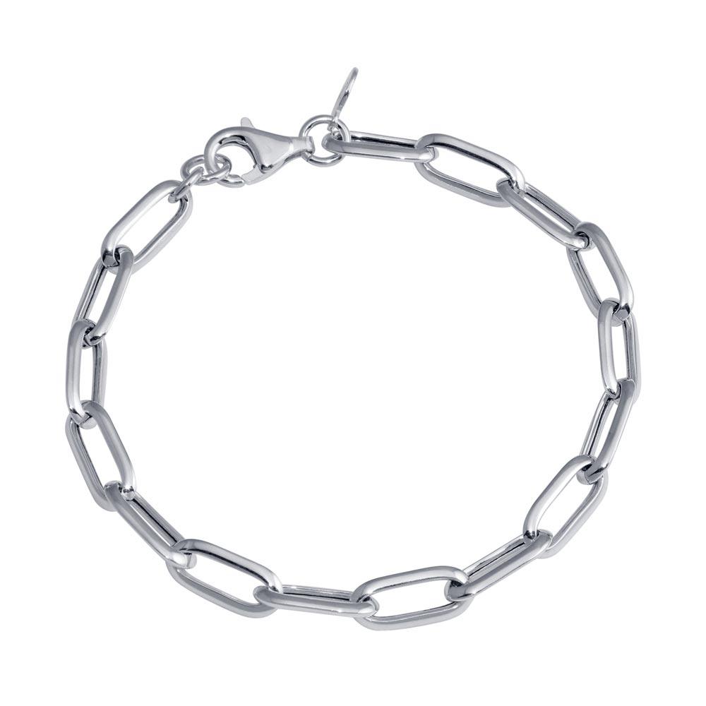 Rhodium Plated 925 Sterling Silver Paperclip Chain Bracelet - ITB00322-RH