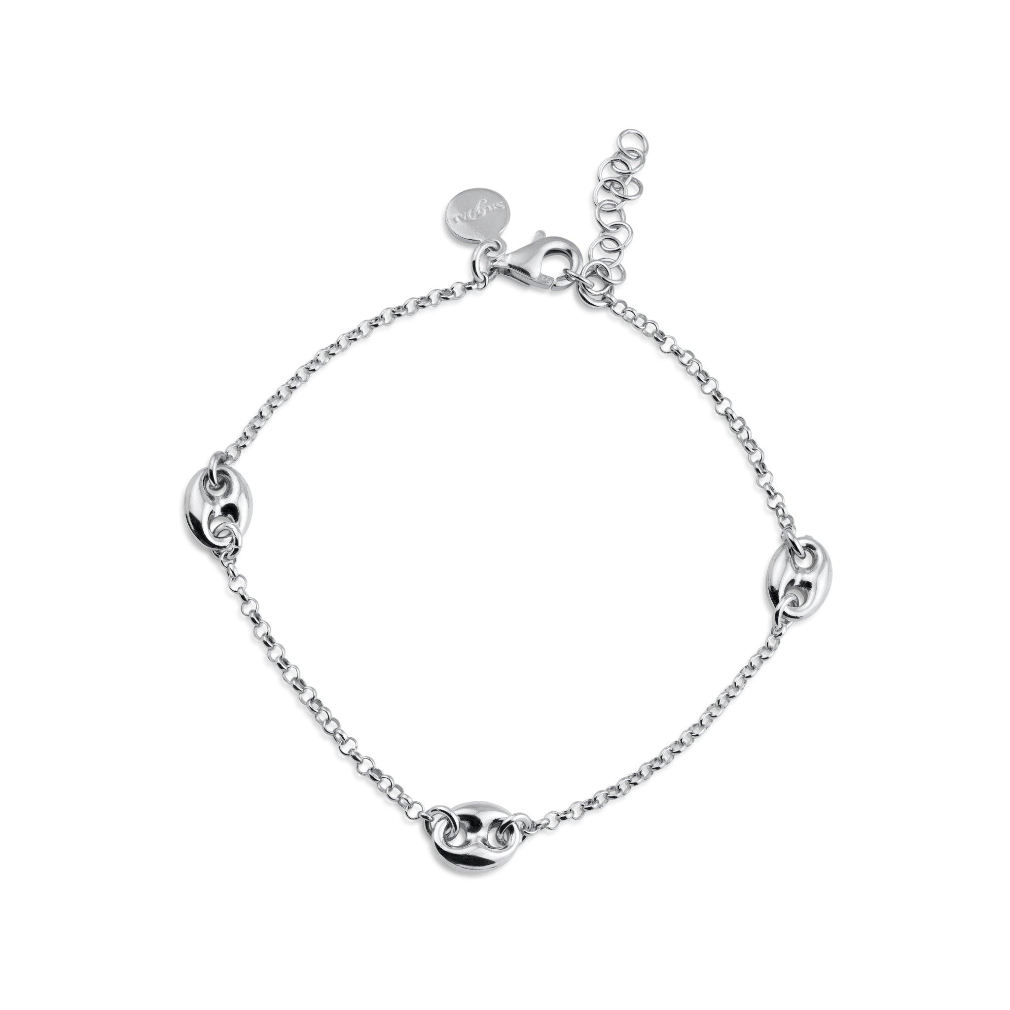 Rhodium Plated 925 Sterling Silver Puffed Mariner Charm Adjustable Bracelet - ITB00328-RH