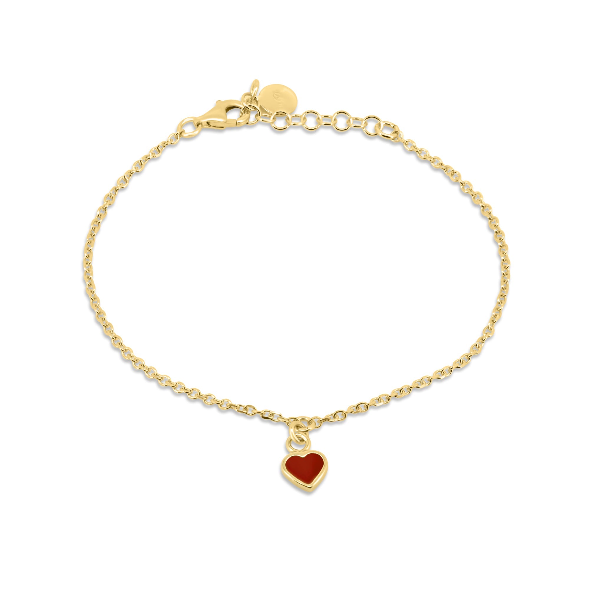 Gold Plated 925 Sterling Silver Rolo Link Red Enamel Heart Adjustable Bracelet - ITB00339-GP