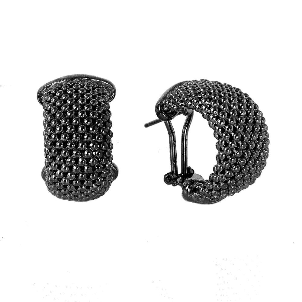 Closeout-Silver 925 Black Rhodium Plated Clip Post Chain-texture Earrings - ITE00058BLK