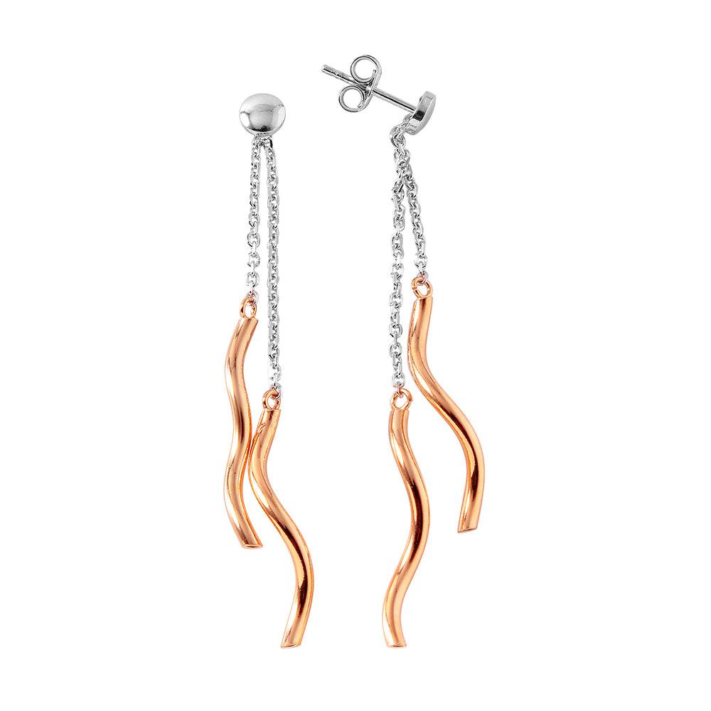 Silver 925 Rose Gold Plated Twirl Sticks Earrings - ITE00074RH-RGP