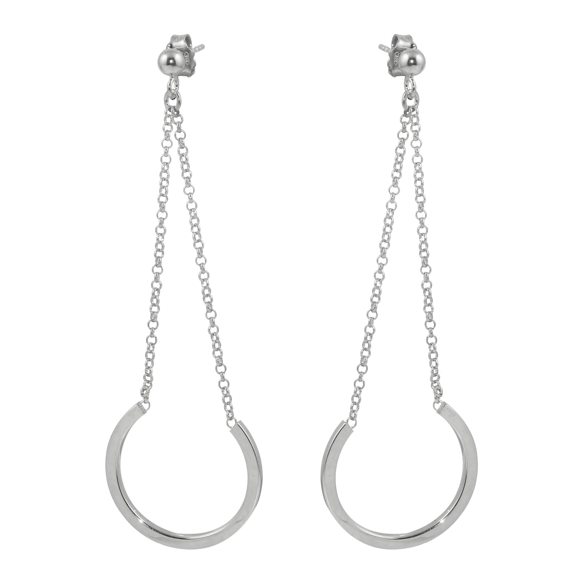 Sterling Silver Rhodium Plated  Dangling Horse Shoe Earrings - ITE00085RH