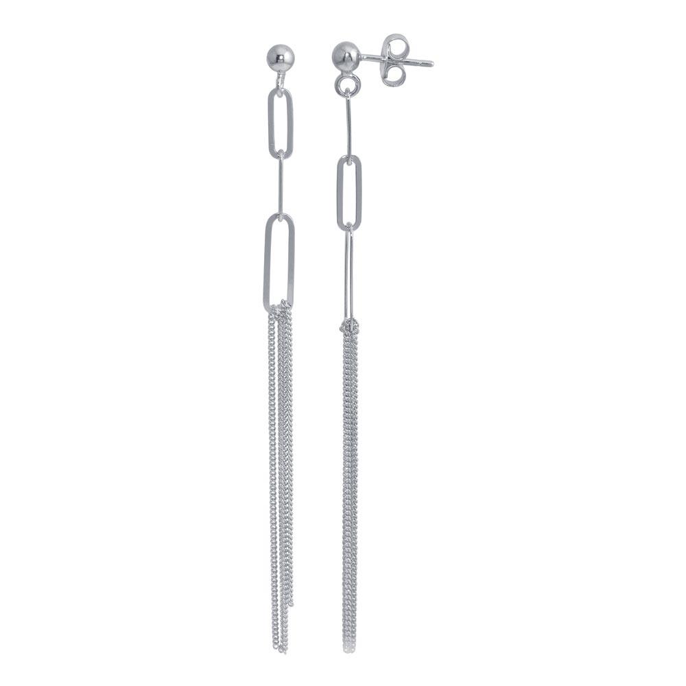 Rhodium Plated 925 Sterling Silver Dangling Ball Paperclip Earring - ITE00089-RH