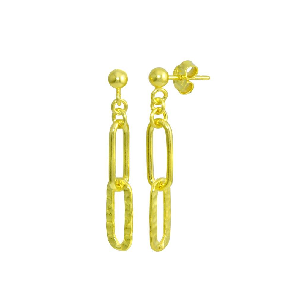 Gold Plated 925 Sterling Silver Dangling Ball Textured Paperclip  Earring - ITE00090-GP