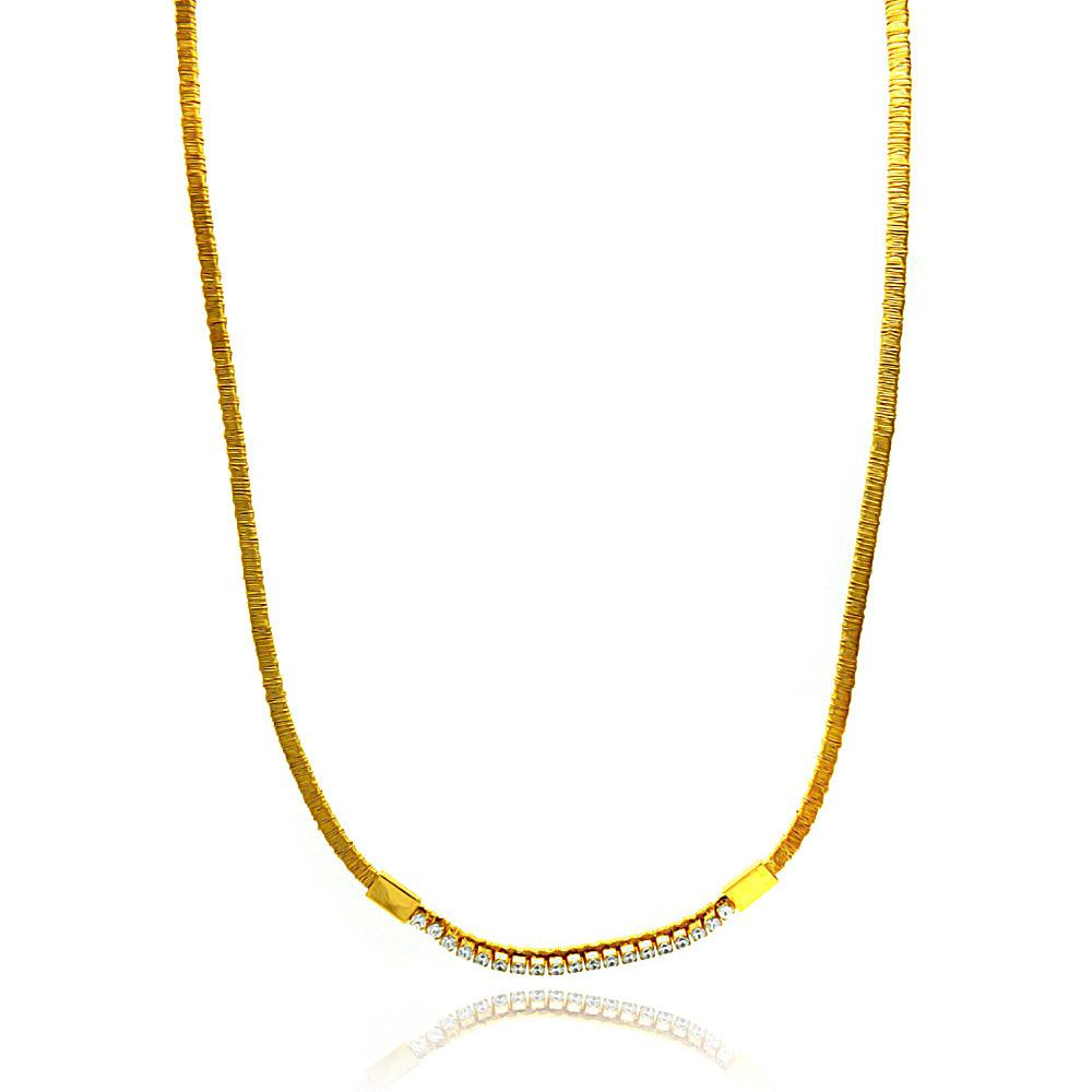 Gold Plated 925 Sterling Silver Wired Omega Chain with CZ - ITN00049GP