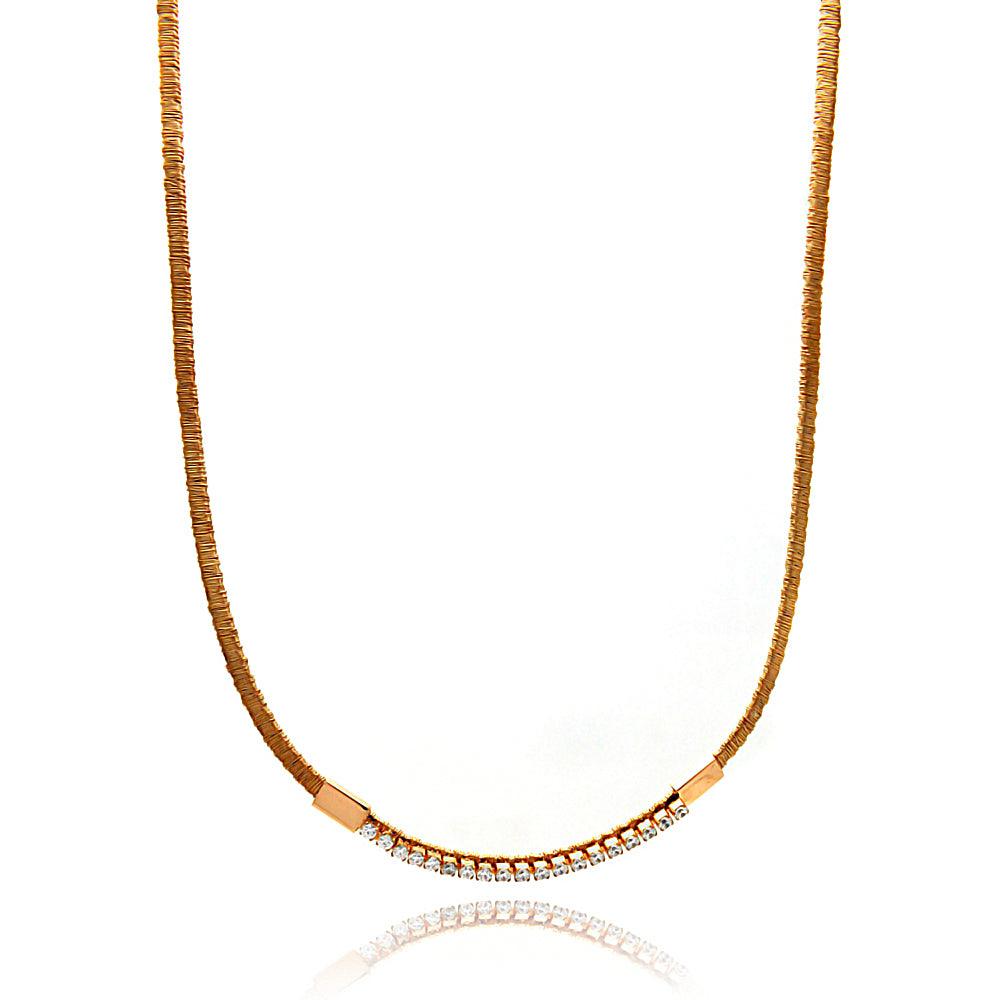 Rose Gold Plated 925 Sterling Silver Wired Omega Chain with CZ - ITN00049RGP