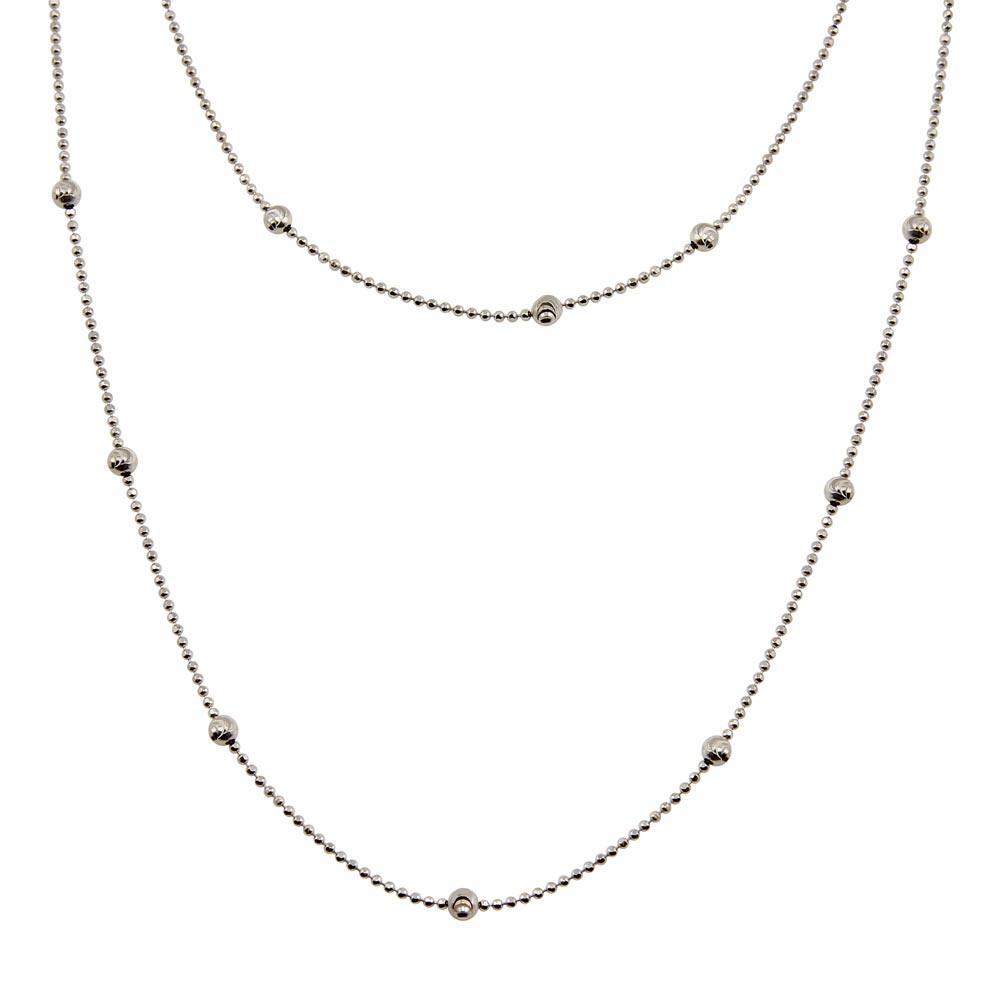 Rhodium Plated 925 Sterling Silver Beaded Chain Necklace - ITN00056RH