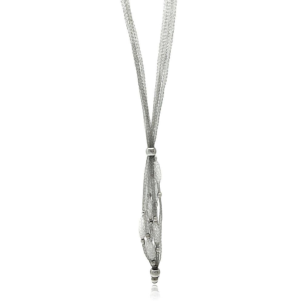 Closeout-Rhodium Plated 925 Sterling Silver Triple Strand Mesh Necklace and Dropped Mesh Filled with CZ - ITN00065RH