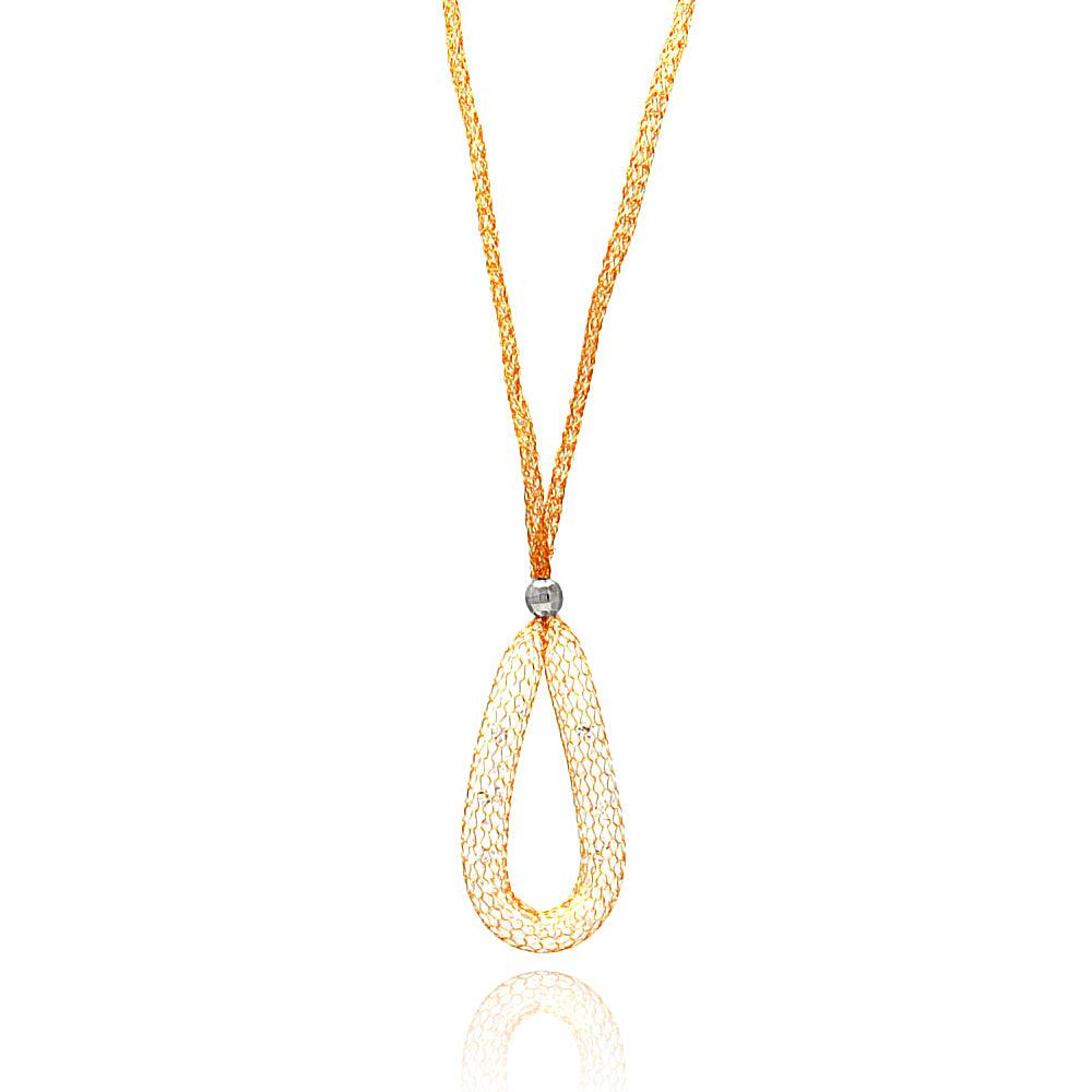 Rose Gold Plated 925 Sterling Silver Mesh Necklace and Dropped Mesh Teardrop with Filled CZ - ITN00077RGP