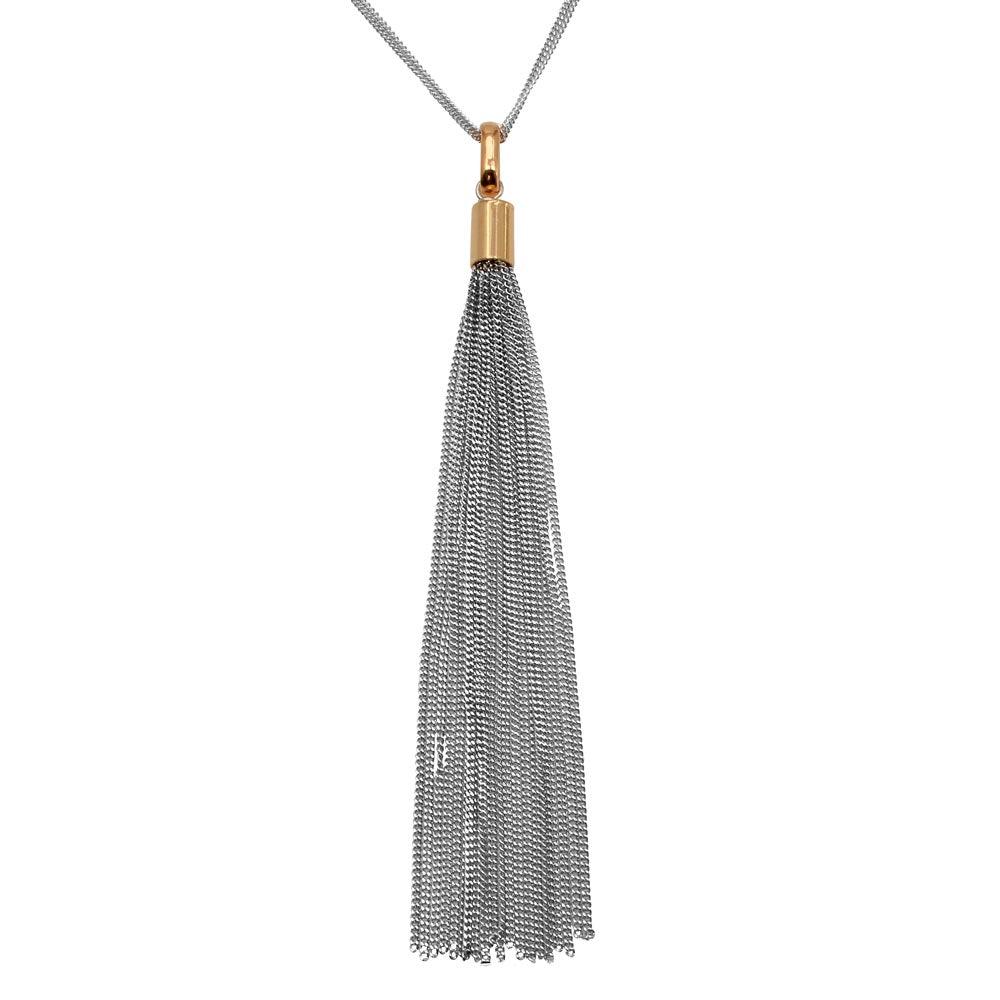 Rose Gold Plated 925 Sterling Silver Double Strand Chain with Dangling Tassel - ITN00102RH-RGP