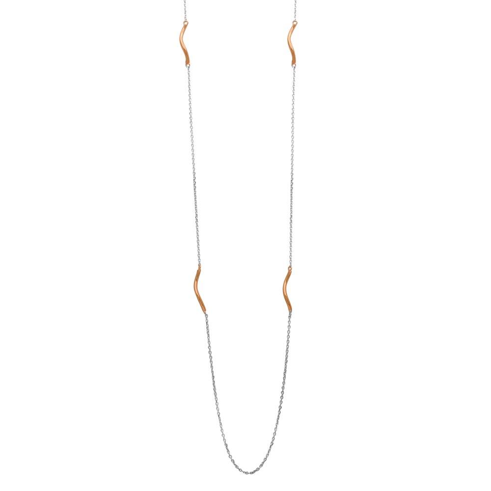 Closeout-Rose Gold Plated 925 Sterling Silver Curved Bar Long Necklace - ITN00103RH-RGP