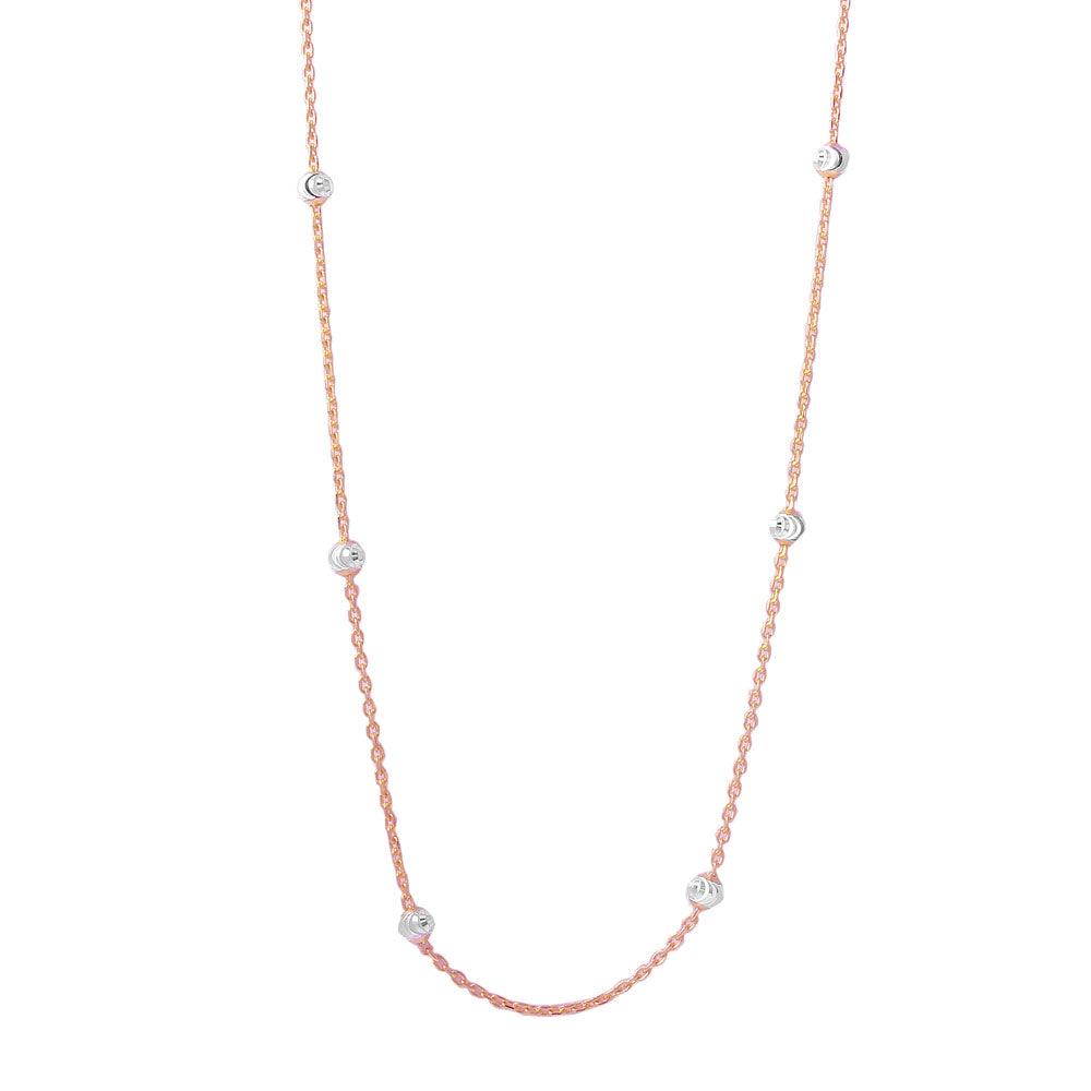 Silver 925 Diamond Cut Beaded Two-Tone Rose Gold Plated Italian Necklace - ITN00109RGP