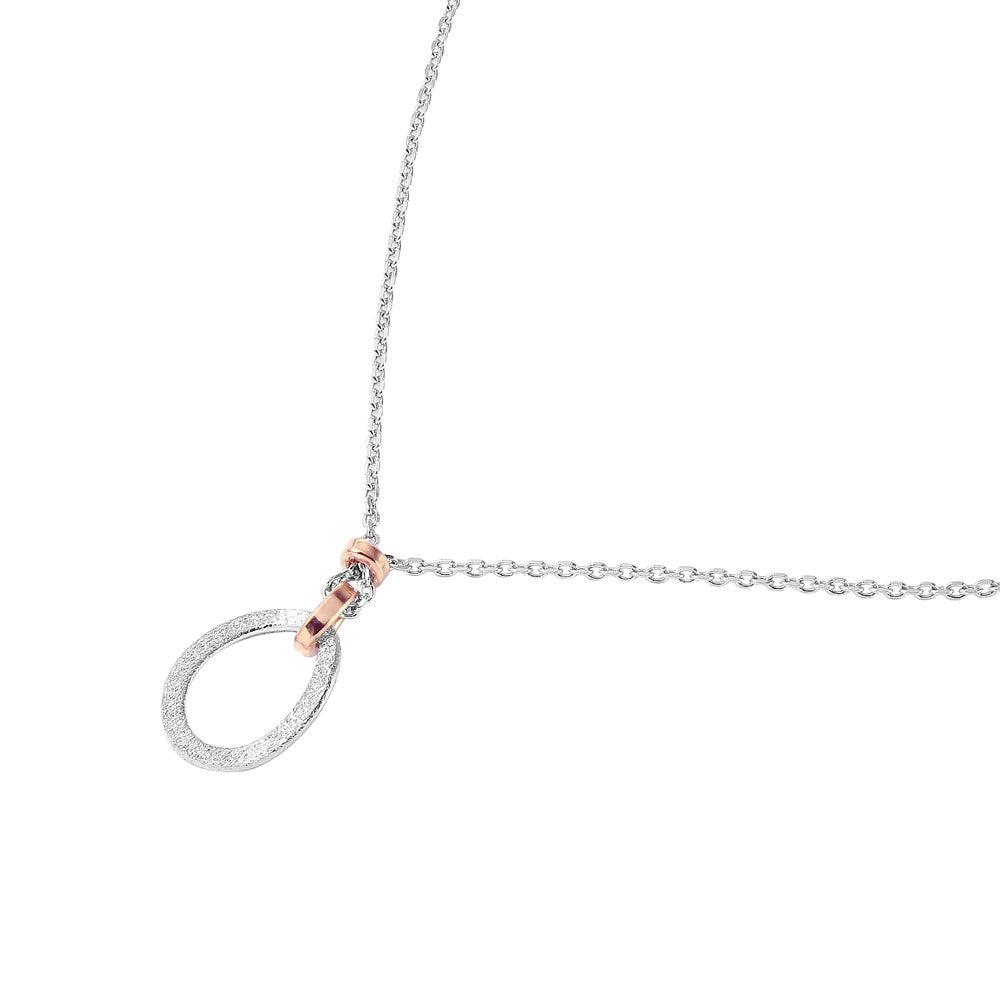 Silver 925 Chain Necklace with Rose Gold Plated Dangling Links and Textured Loop Pendant - ITN00114RH-RGP