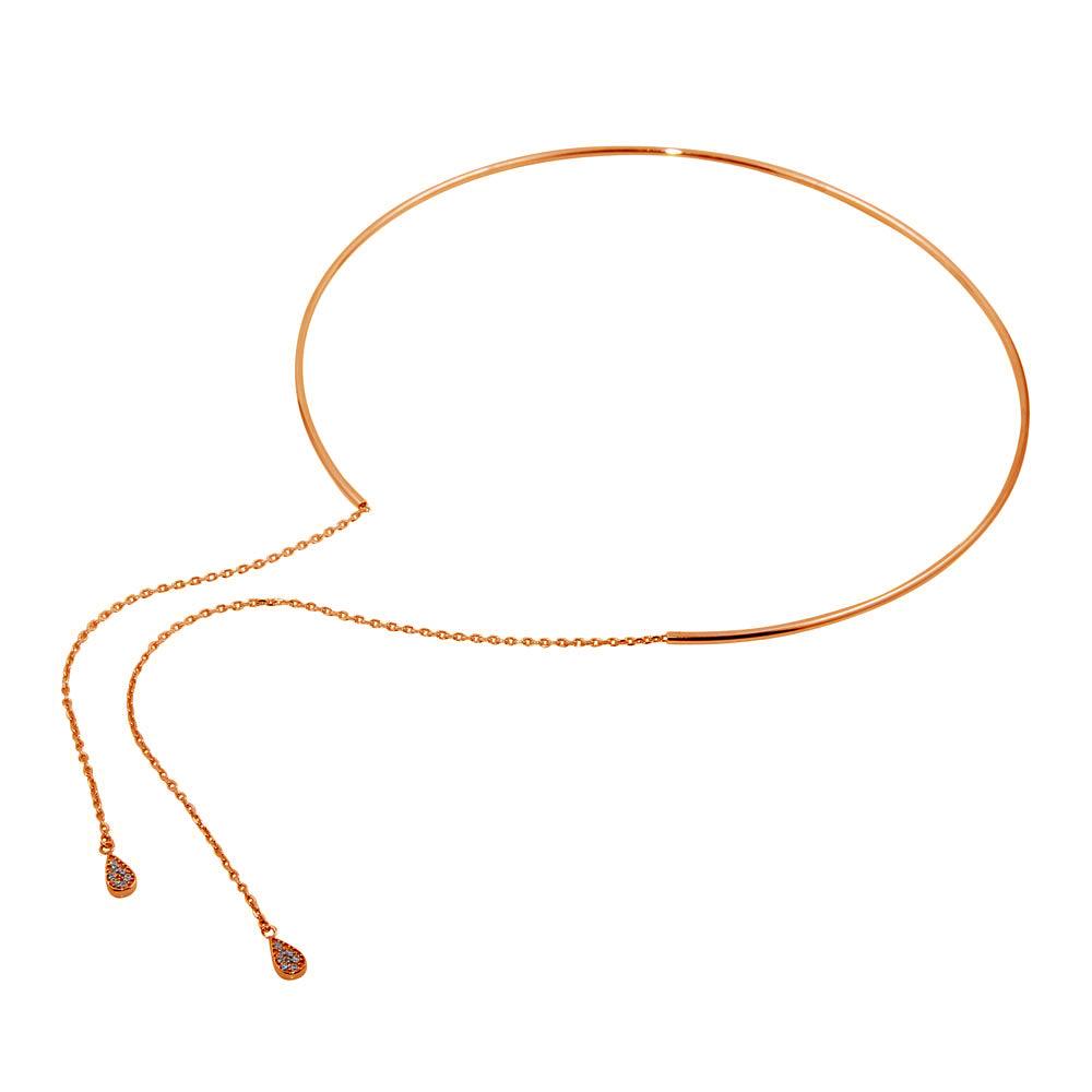 Rose Gold Plated 925 Sterling Silver Cuff Wire Necklace with Asymmetrical Tear Drops - ITN00130RGP