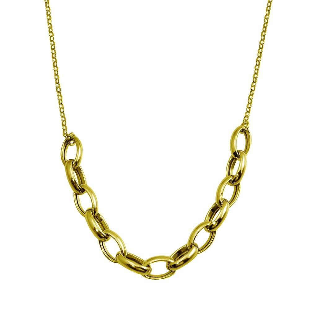 Gold Plated 925 Sterling Silver Large Oval Link Center Necklace - ITN00142-GP