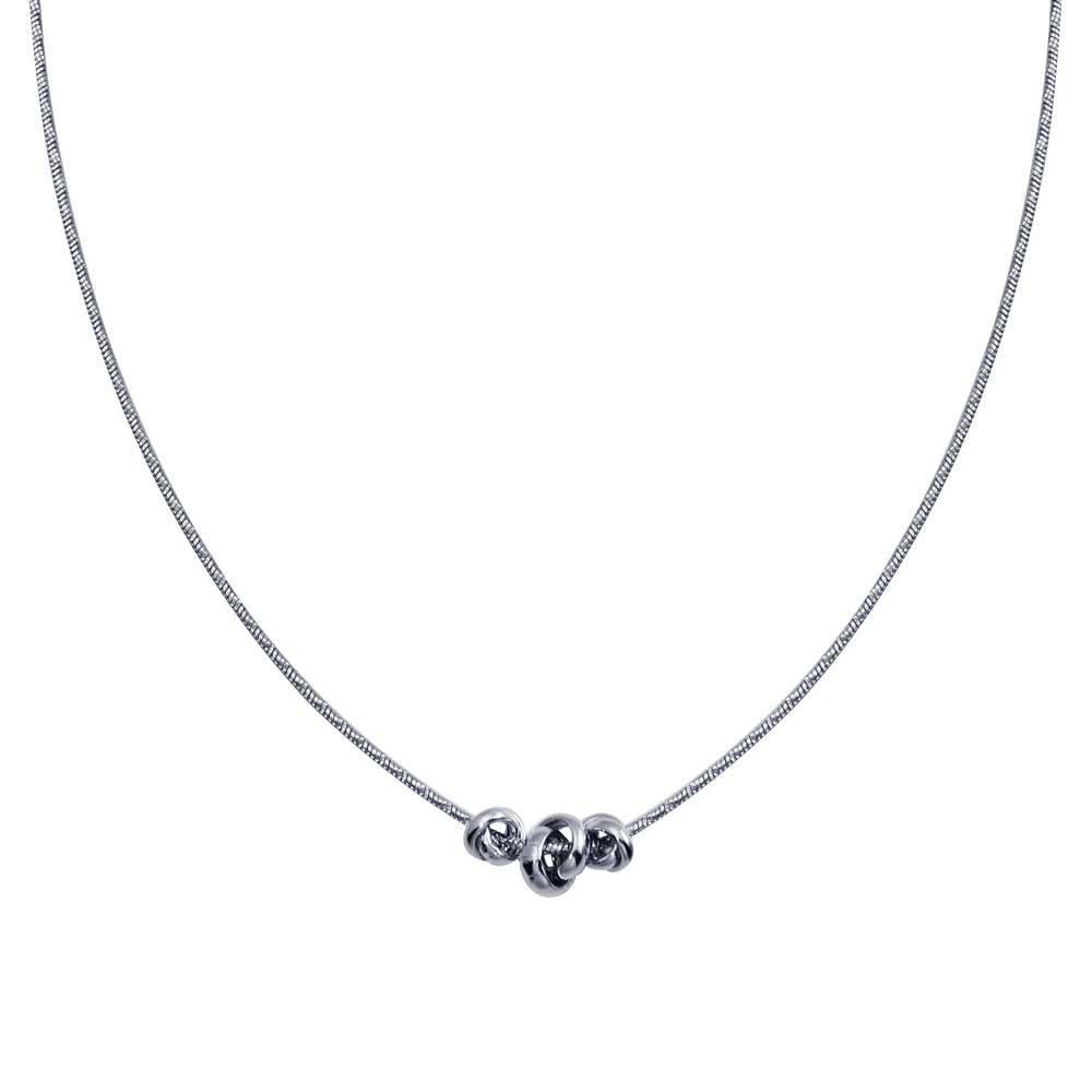 Rhodium Plated 925 Sterling Silver DC Snake Chain Knot Charm Necklace - ITN00146-RH