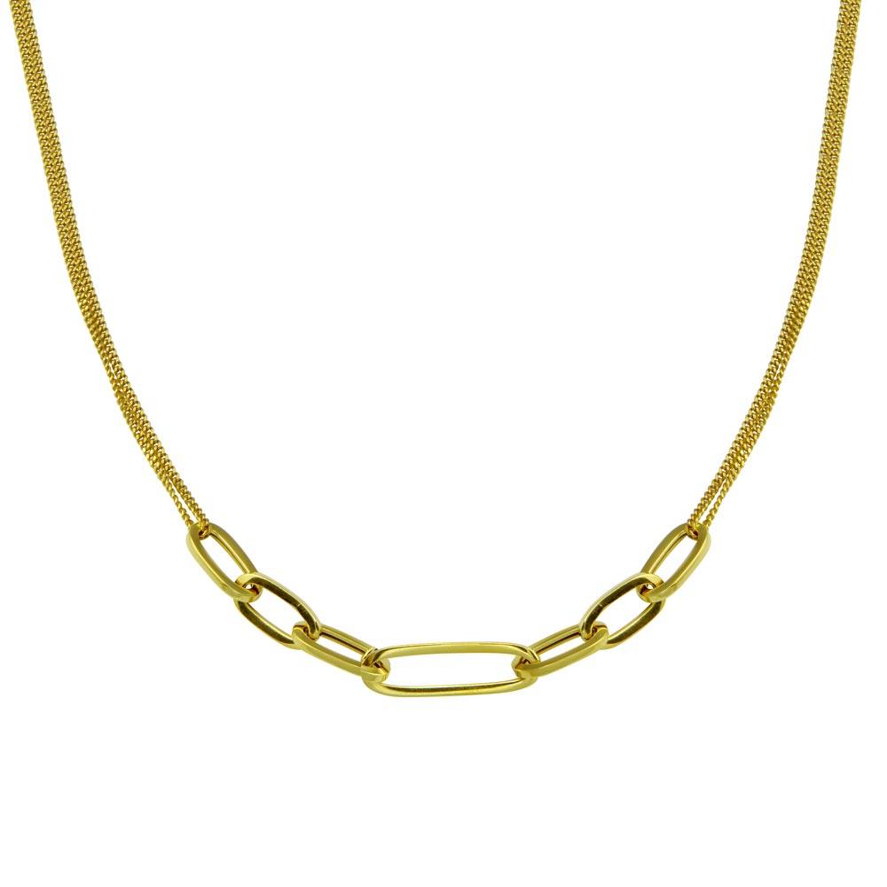 Gold Plated 925 Sterling Silver  Cuban Paperclip Chain Necklace - ITN00151-GP