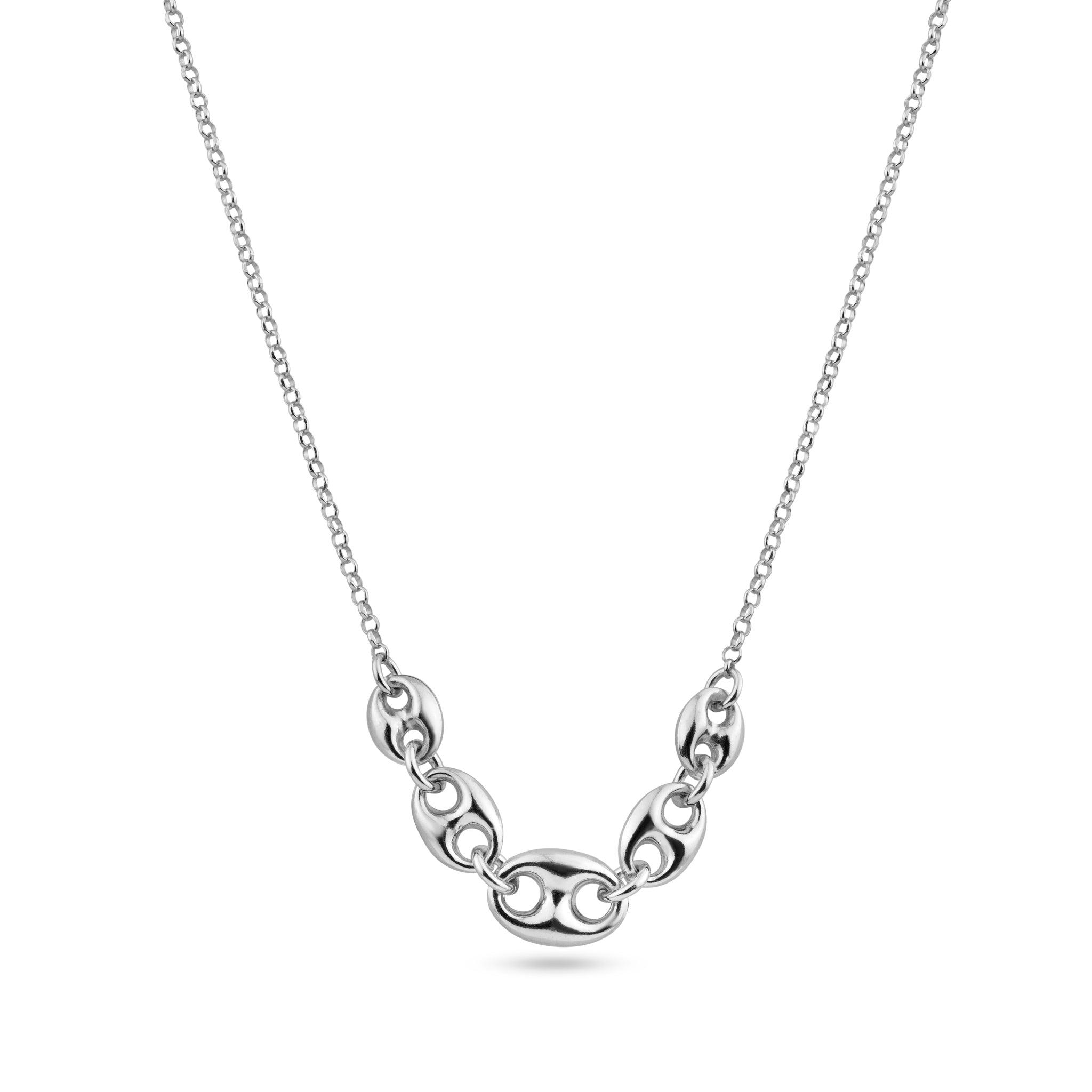 Rhodium Plated 925 Sterling Silver Puffed Mariner Adjustable Link Necklace - ITN00156-RH