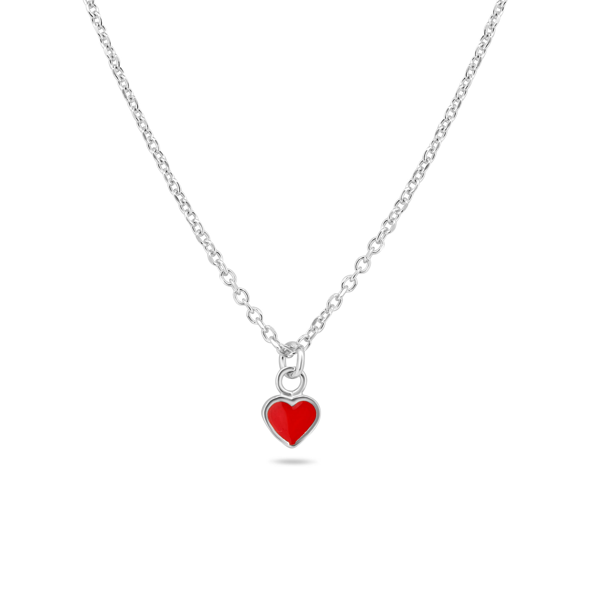 Rhodium Plated 925 Sterling Silver Rolo Adjustable Enamel Red Heart Necklace - ITN00169-RH