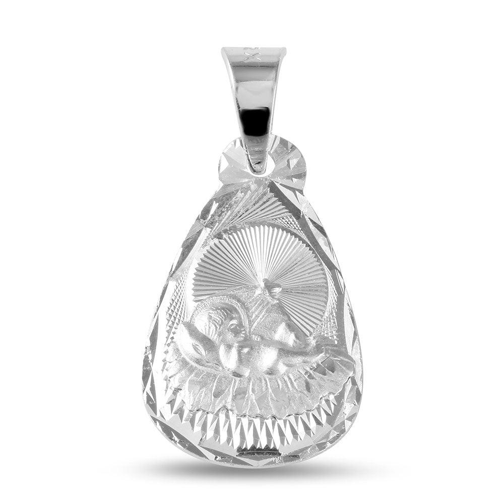 Silver 925 High Polished Teardrop Shape DC Baptism Medallion - JCA036-7