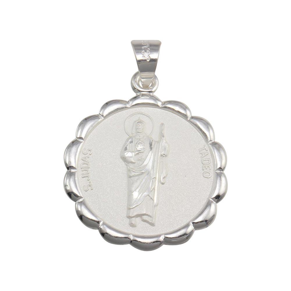 High Polished 925 Sterling Silver Round Flower Edge St. Jude Medallion Pendant - JCA021-5