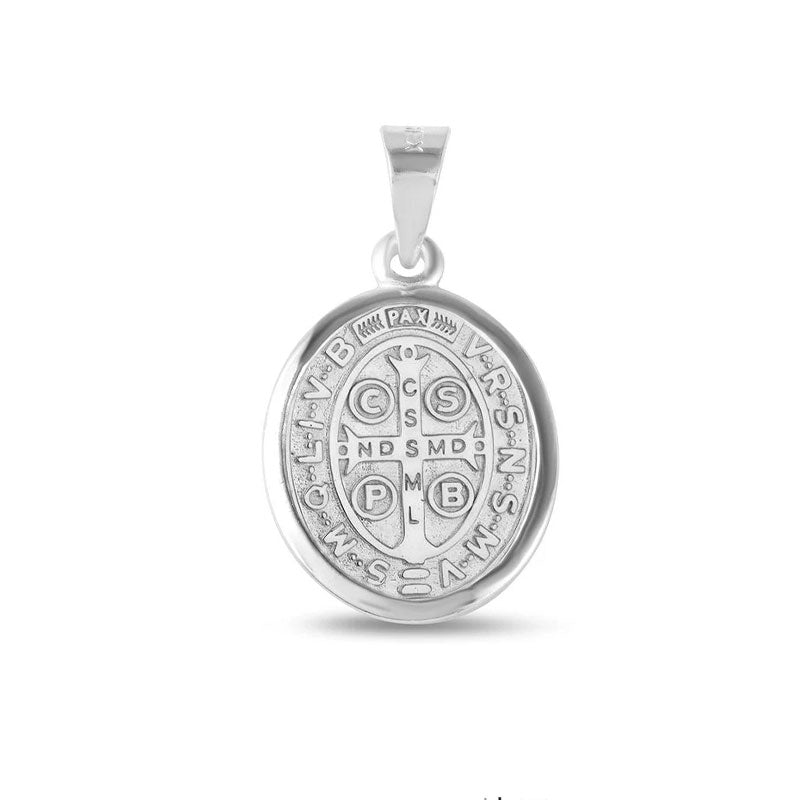 Silver 925 High Polished St. Benedict Oval Medallion - JCA030-V16