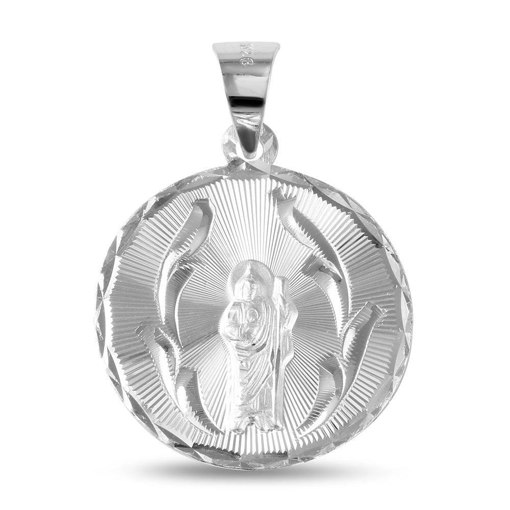 Silver 925 High Polished Diamond Cut Saint Jude Round Medallion - JCA059-5