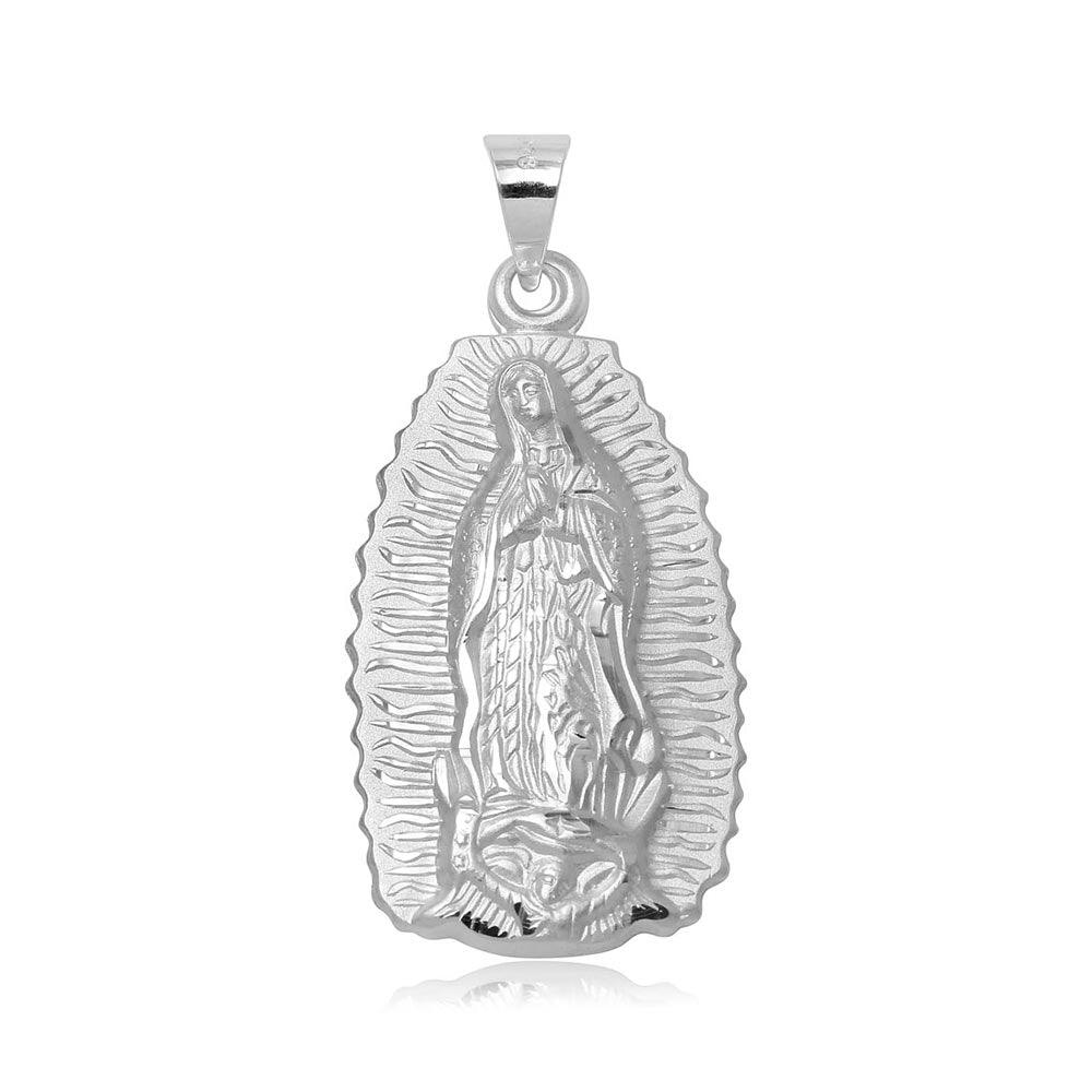 High Polished 925 Sterling Silver Medium Our Lady of Guadalupe Pendant - JCA069-1