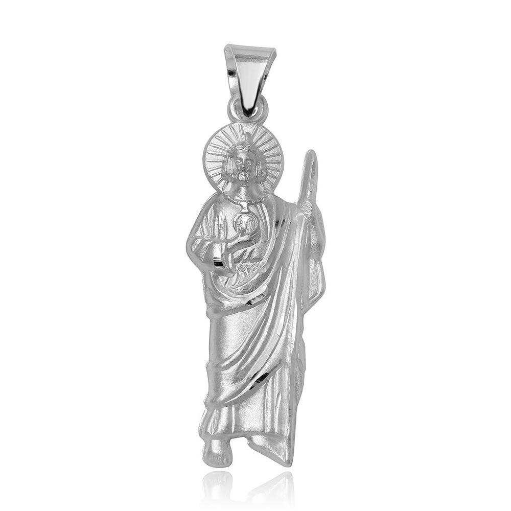 High Polished 925 Sterling Silver Large St. Jude Charm Pendant - JCA073-1