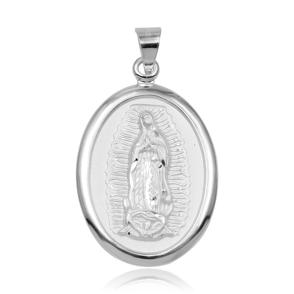 High Polished 925 Sterling Silver Edge Lady of Guadalupe Medallion Pendant - JCA101-1