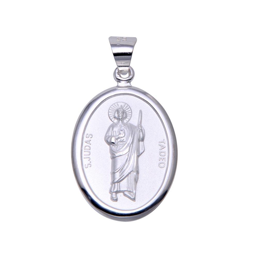 High Polished 925 Sterling Silver Edge Saint Judas Tadeo Medallion Pendant - JCA101-5