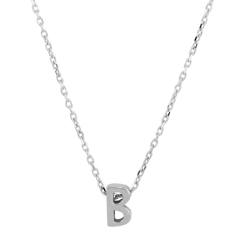 Rhodium Plated 925 Sterling Silver Small Initial B Necklace - JCP00001-B