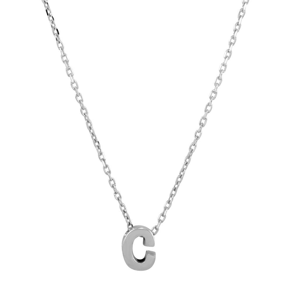 Rhodium Plated 925 Sterling Silver Small Initial C Necklace - JCP00001-C