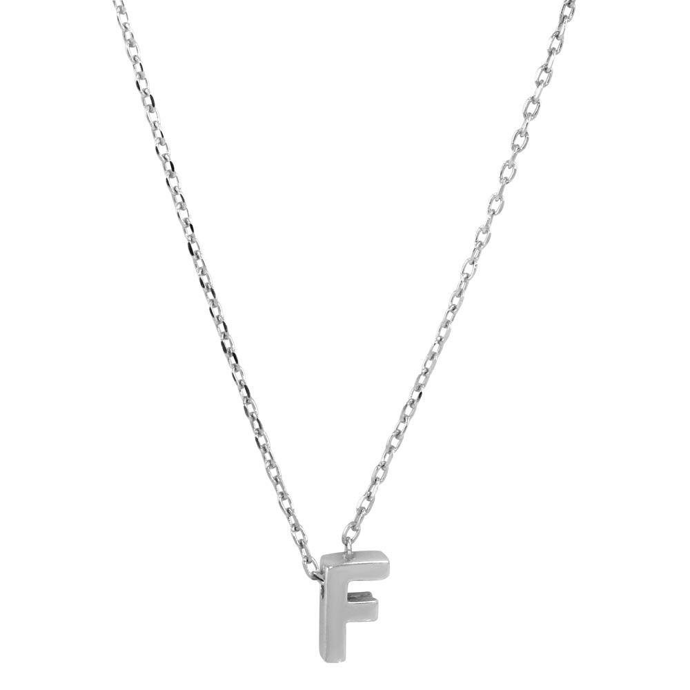 Rhodium Plated 925 Sterling Silver Small Initial F Necklace - JCP00001-F