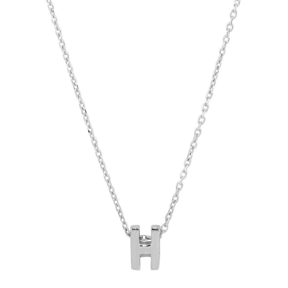 Rhodium Plated 925 Sterling Silver Small Initial H Necklace - JCP00001-H