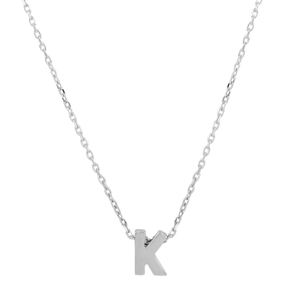 Rhodium Plated 925 Sterling Silver Small Initial K Necklace - JCP00001-K