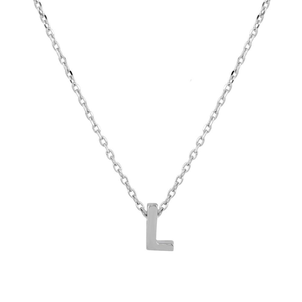 Rhodium Plated 925 Sterling Silver Small Initial L Necklace - JCP00001-L