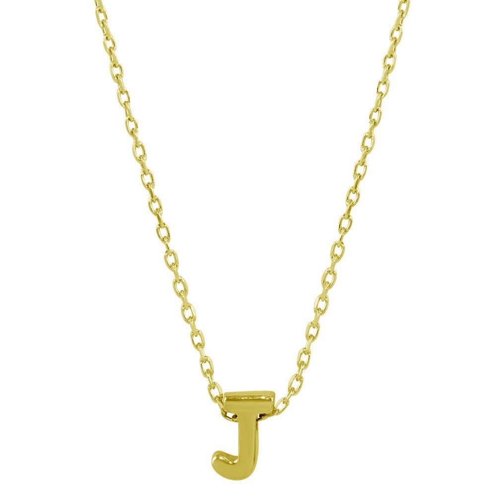 Gold Plated 925 Sterling Silver Small Initial J Necklace - JCP00001GP-J