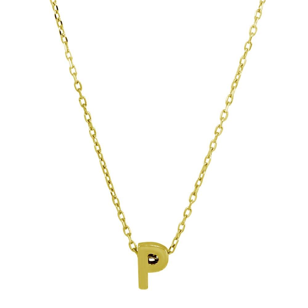 Gold Plated 925 Sterling Silver Small Initial P Necklace - JCP00001GP-P