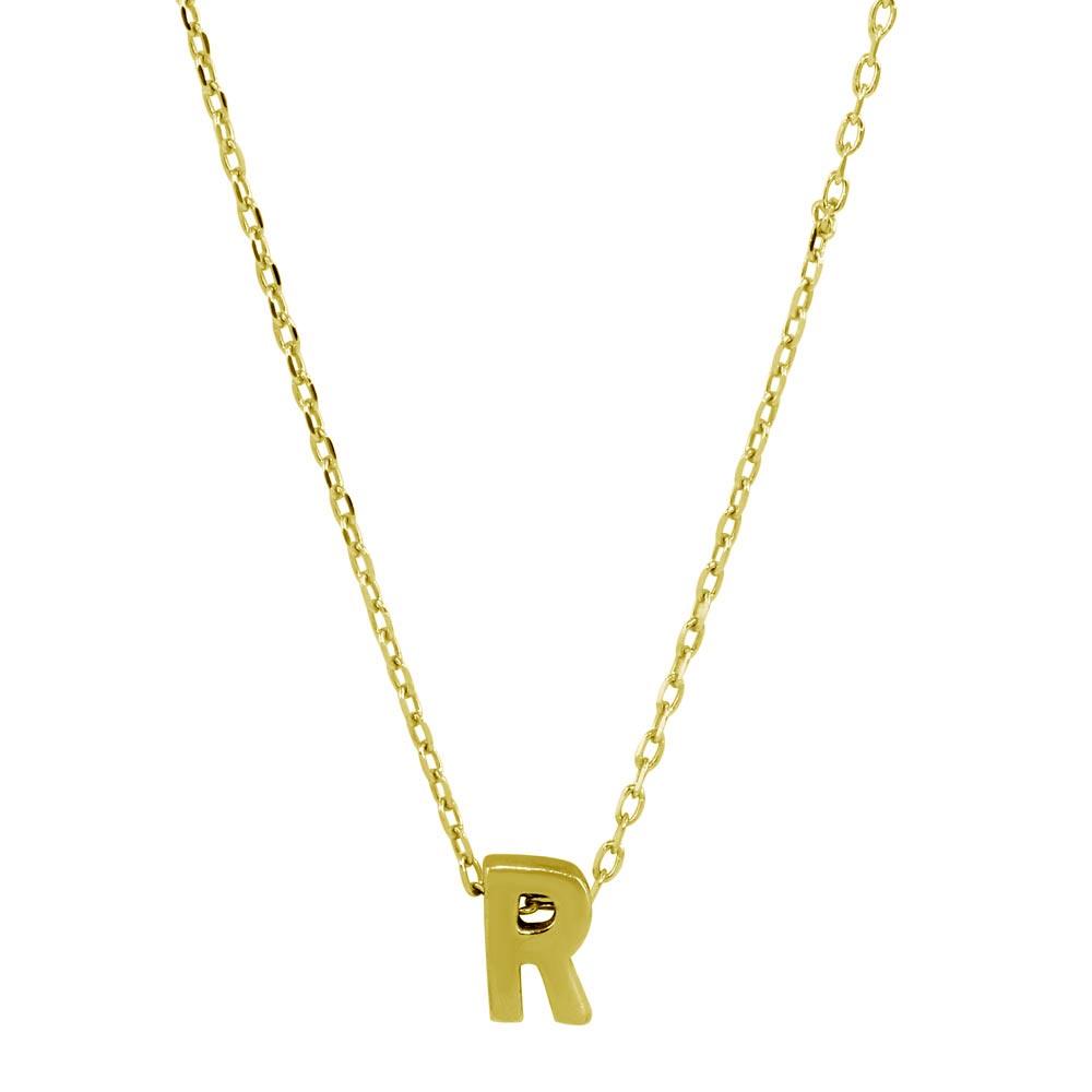 Gold Plated 925 Sterling Silver Small Initial R Necklace - JCP00001GP-R