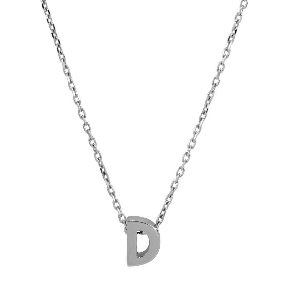 Rhodium Plated 925 Sterling Silver Small Initial D Necklace - JCP00001-D