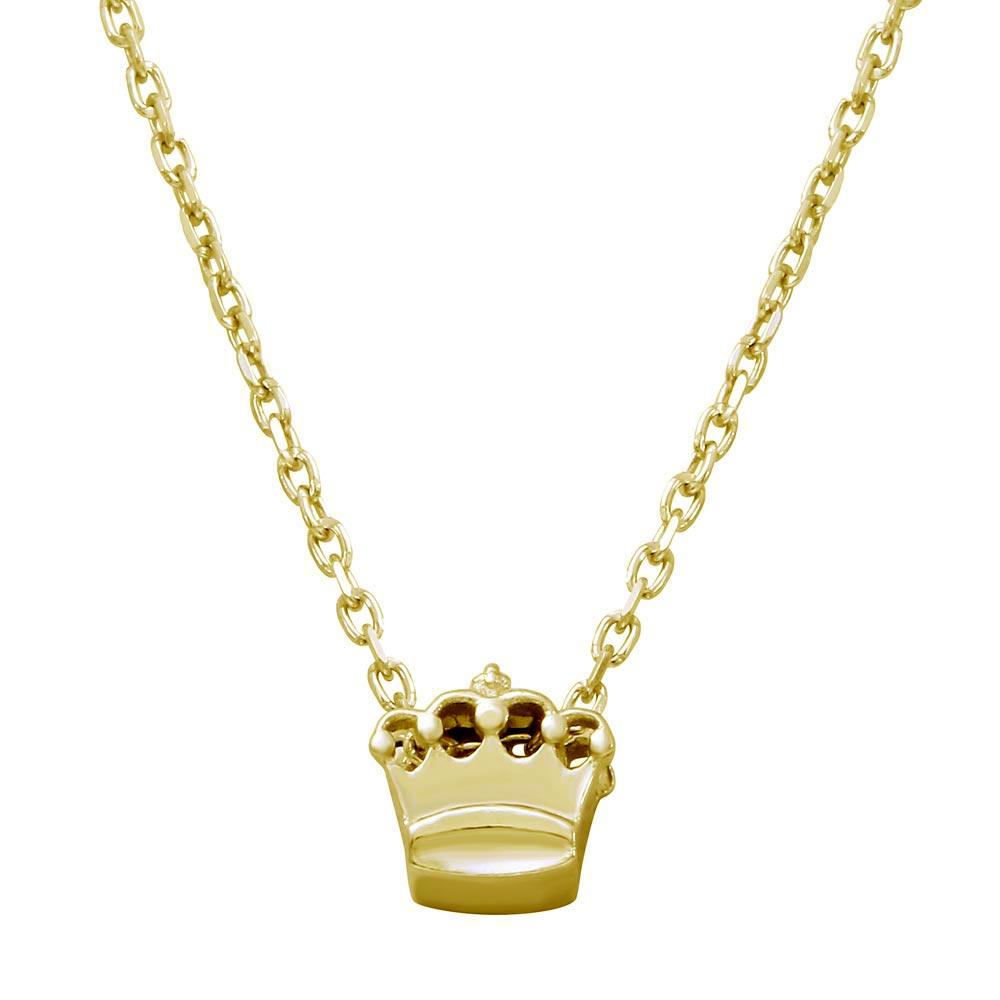 Gold Plated 925 Sterling Silver Mini Crown Pendant Necklace - JCP00003GP