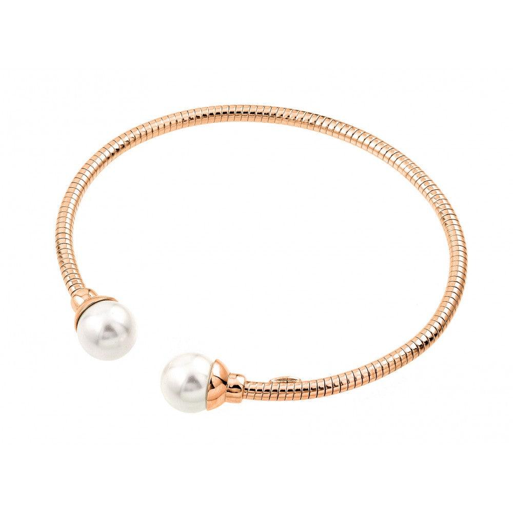 Closeout-Silver 925 Rose Gold Plated Italian Bangle Pearl Bracelet - JPB00001RGP