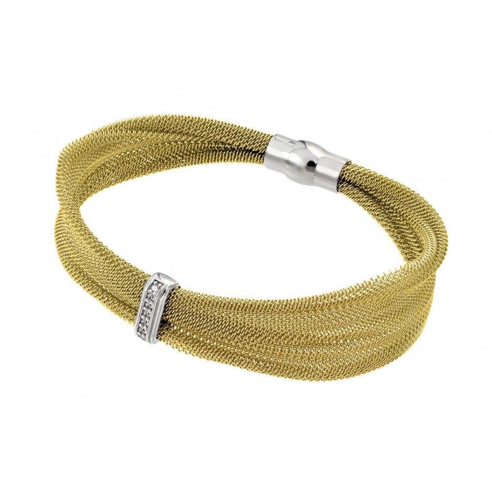 Closeout-Silver 925 Gold Plated Mesh Italian Bracelet - JPB00003