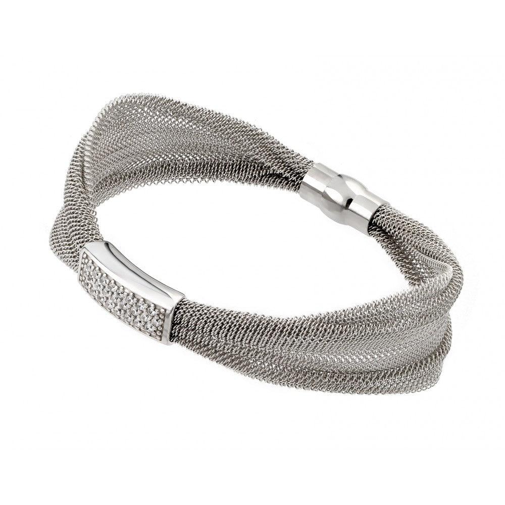 Silver 925 Rhodium Plated Mesh Italian Bracelet - JPB00004RH