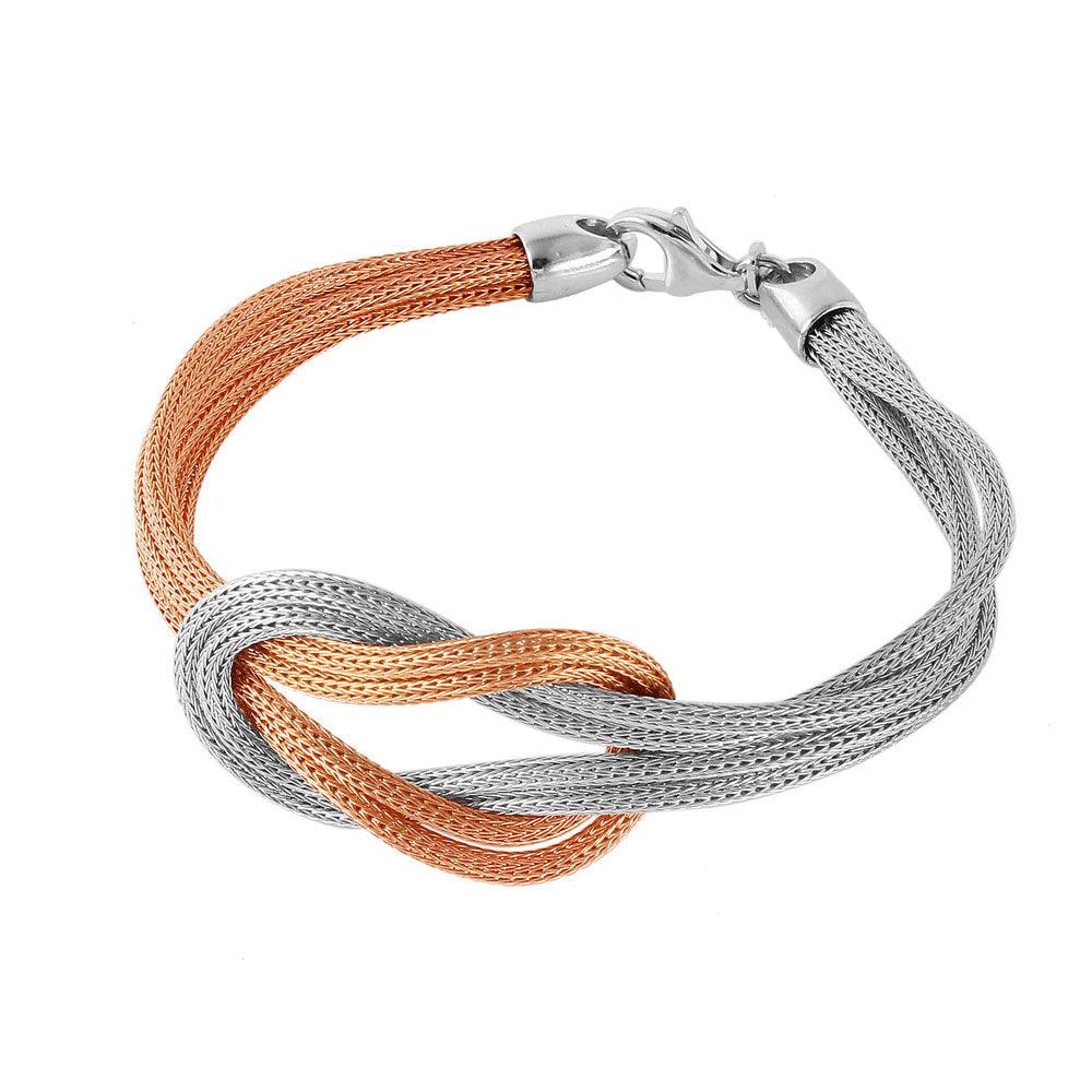 Closeout-Silver 925 Rose Gold Plated Mesh Infinity Knot Italian Bracelet - JPB00023RGP