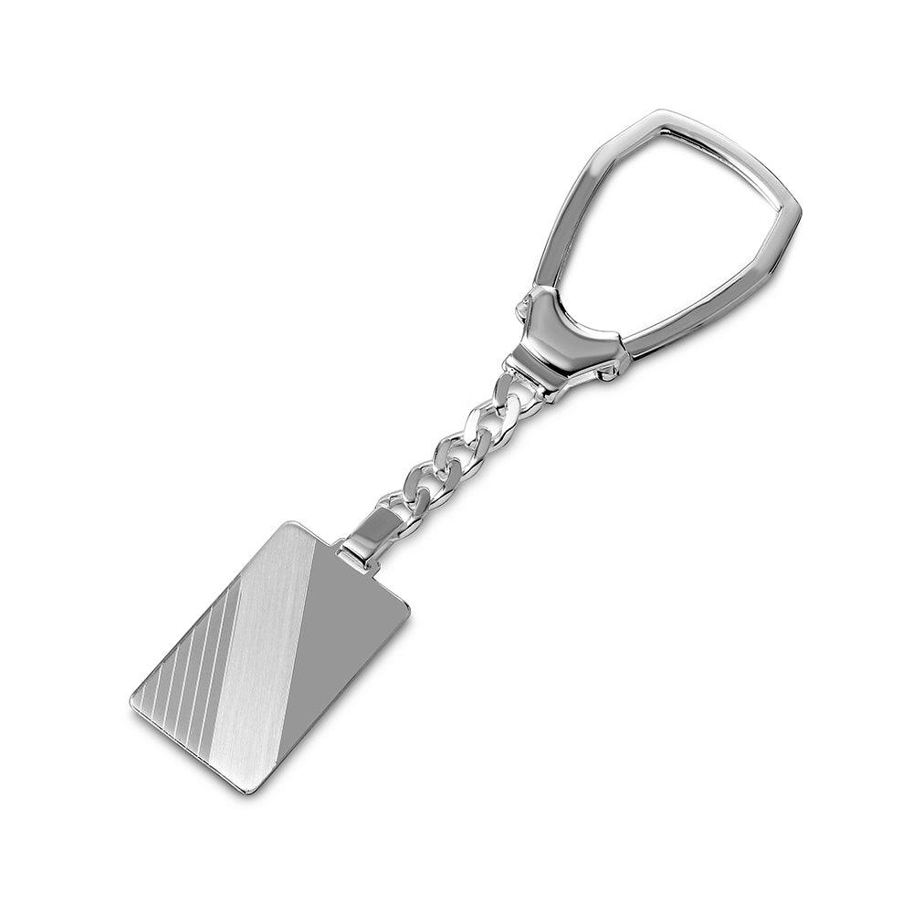 Silver 925 High Polished Rectangle with Design Key Chain - KEYCHAIN10