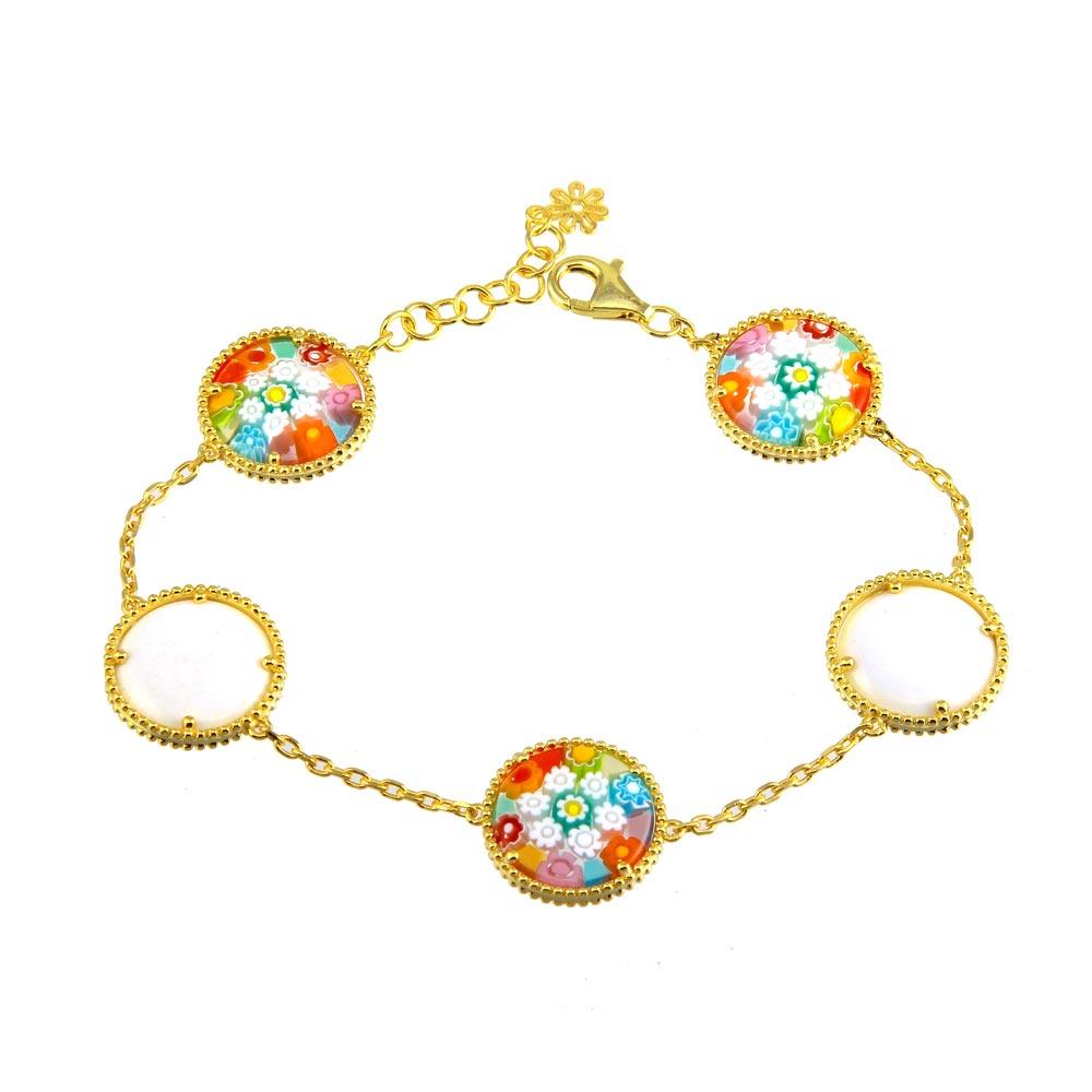 Gold Plated 925 Sterling Silver Round Murano Glass Beaded Design Bracelet - MB00002