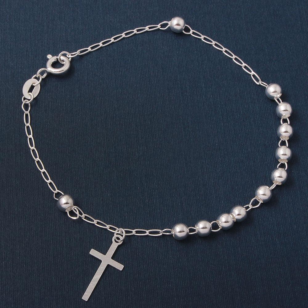 High Polished 925 Sterling Silver Cross Charm Bracelet 4mm - ROSB08-4MM